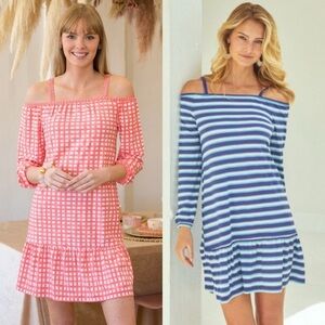 NWOT Cabana Life Cold Shoulder Ruffle Tunic Dress Bundle Striped Nantucket Large